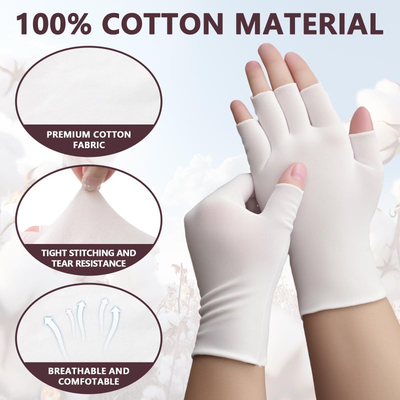 Pretwad 5 Pairs Fingerless Moisturizing Gloves - 100% Cotton White Therapy Gloves, Fingerless Cotton Moisturizing Gloves Cut 5 Fingertips, Breathable Night Gloves for Overnight Hydration, Dry Hands Care - Image 3